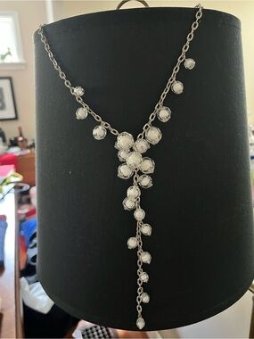 Silver-Tone Crystal Drop Y-Necklace - White Crystals